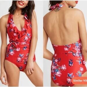 ModCloth "The Reese" One Piece Bathing Suit Red Floral Print Boho Twee Summer M